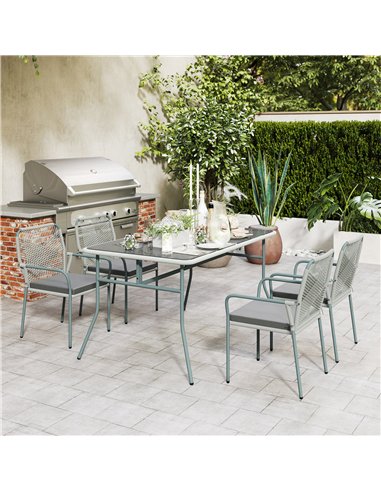 Outsunny Five-Piece PE Rattan Garden Dining Set with Cushions & Stackable Chairs - Light Grey