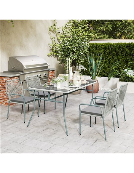 Outsunny Five-Piece PE Rattan Garden Dining Set with Cushions & Stackable Chairs - Light Grey - pic 164116 | FastDaddyshop