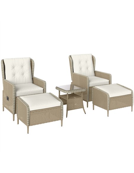 Outsunny Five-Piece Reclining Rattan Chair Set - Light Grey - pic 164117 | FastDaddyshop