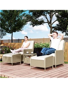 Outsunny Five-Piece Reclining Rattan Chair Set - Light Grey 2