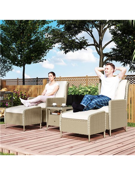 Outsunny Five-Piece Reclining Rattan Chair Set - Light Grey - pic 164118 | FastDaddyshop