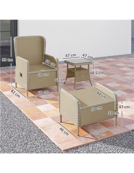 Outsunny Five-Piece Reclining Rattan Chair Set - Light Grey - pic 164119 | FastDaddyshop