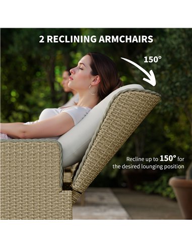 Outsunny Five-Piece Reclining Rattan Chair Set - Light Grey