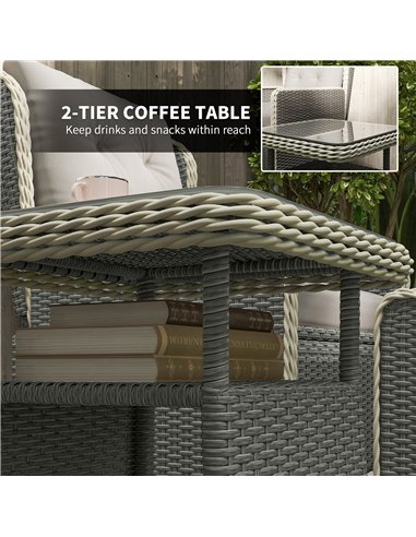 Outsunny Five-Piece Reclining Rattan Chair Set - Light Grey
