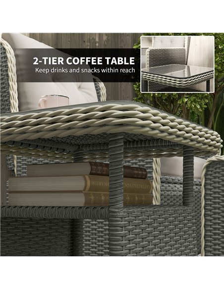 Outsunny Five-Piece Reclining Rattan Chair Set - Light Grey - pic 164124 | FastDaddyshop