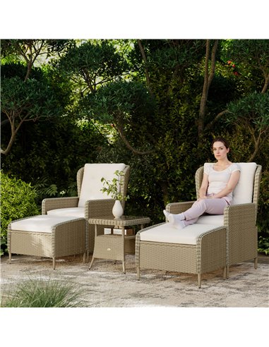 Outsunny Five-Piece Reclining Rattan Chair Set - Light Grey