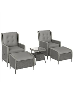 Outsunny Five-Piece Reclining Rattan Chair Set - Charcoal Grey