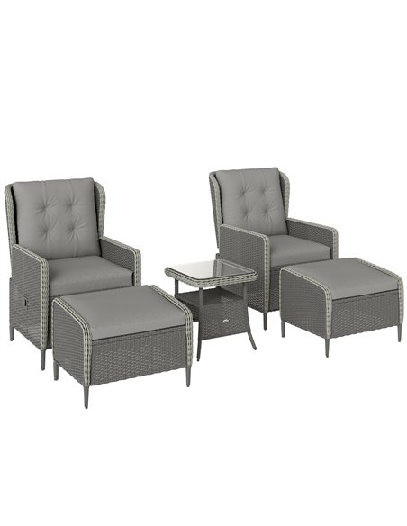 Outsunny Five-Piece Reclining Rattan Chair Set - Charcoal Grey - pic 164126 | FastDaddyshop