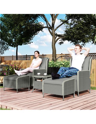 Outsunny Five-Piece Reclining Rattan Chair Set - Charcoal Grey