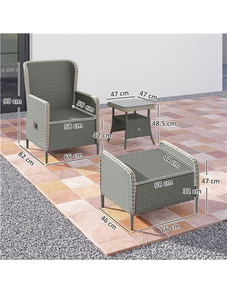 Outsunny Five-Piece Reclining Rattan Chair Set - Charcoal Grey - pic 164128 | FastDaddyshop