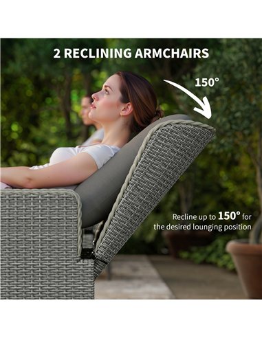 Outsunny Five-Piece Reclining Rattan Chair Set - Charcoal Grey