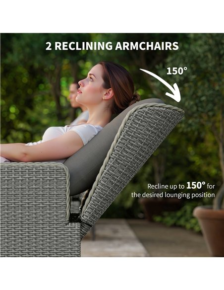 Outsunny Five-Piece Reclining Rattan Chair Set - Charcoal Grey - pic 164129 | FastDaddyshop