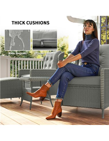 Outsunny Five-Piece Reclining Rattan Chair Set - Charcoal Grey