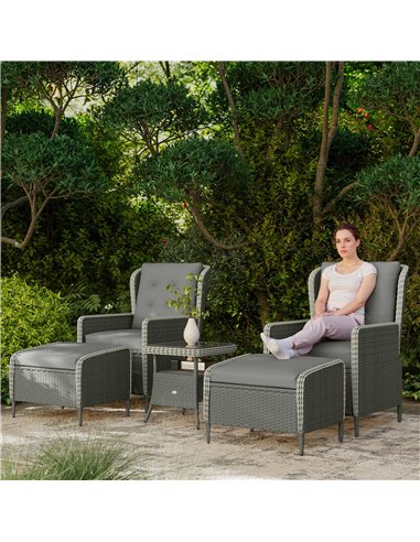 Outsunny Five-Piece Reclining Rattan Chair Set - Charcoal Grey