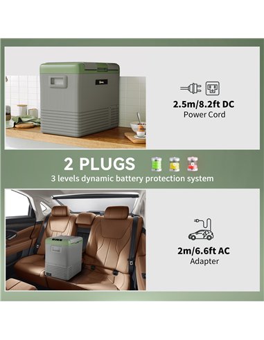 Outsunny 50L Portable Car Refrigerator - Light Green and Grey