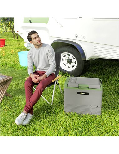 Outsunny 50L Portable Car Refrigerator - Light Green and Grey