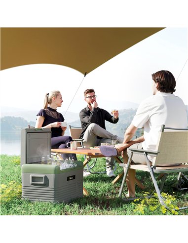 Outsunny 30L Portable Car Refrigerator - Light Green and Grey