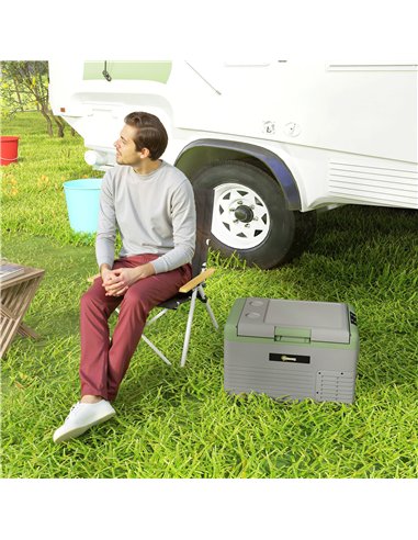 Outsunny 30L Portable Car Refrigerator - Light Green and Grey