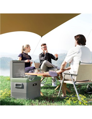 Outsunny 40L Portable Car Refrigerator - Light Green and Grey