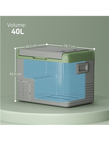 Outsunny 40L Portable Car Refrigerator - Light Green and Grey