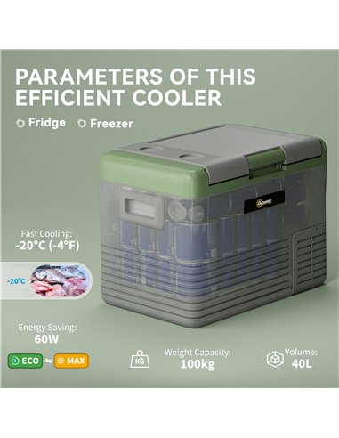 Outsunny 40L Portable Car Refrigerator - Light Green and Grey