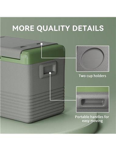 Outsunny 40L Portable Car Refrigerator - Light Green and Grey