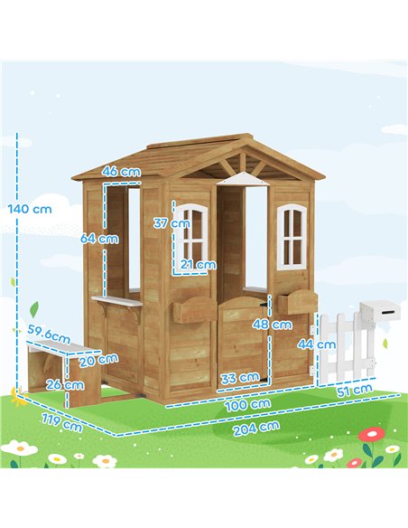 Outsunny Wooden Playhouse for Kids with Door, Windows, Mailbox, Flower Pot Holder, Serving Station, Bench for Children, Yellow - pic 164173 | FastDaddyshop