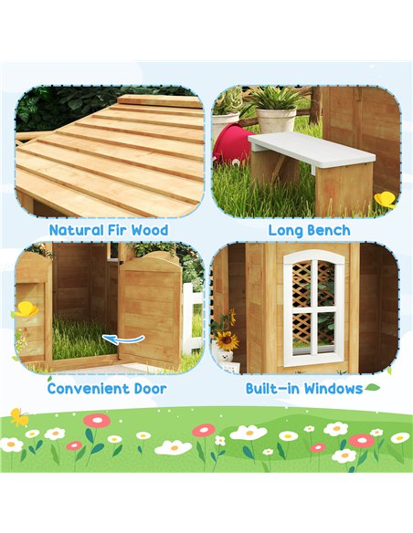 Outsunny Wooden Playhouse for Kids with Door, Windows, Mailbox, Flower Pot Holder, Serving Station, Bench for Children, Yellow - pic 164175 | FastDaddyshop