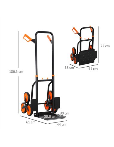 DURHAND Six-Wheel Folding  Sack Barrow Trolley - Black/Orange