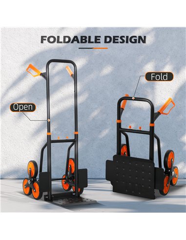 DURHAND Six-Wheel Folding  Sack Barrow Trolley - Black/Orange