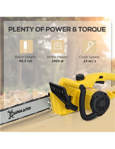 DURHAND Aluminium Chainsaw with Double Brake Protection and Blade Cover, 2000 W, 40 cm, for Wood, Trees and Branches, Yellow