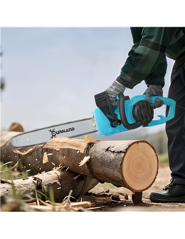 DURHAND Aluminium Chainsaw with Double Brake Protection and Blade Cover, 2000 W, 40 cm, for Wood, Trees and Branches, Blue