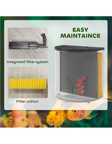 PawHut 3L Small Fish Tank with Filter System, LED Light, Small Fish Tank for Betta, Goldfish, Shrimp, Black