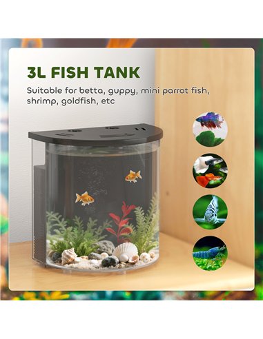 PawHut 3L Small Fish Tank with Filter System, LED Light, Small Fish Tank for Betta, Goldfish, Shrimp, Black