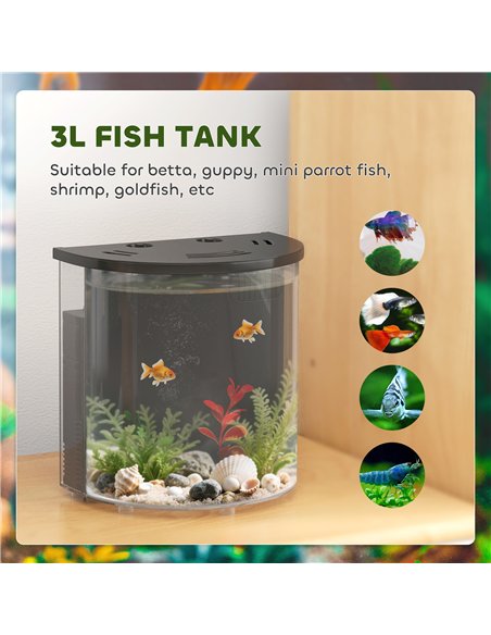PawHut 3L Small Fish Tank with Filter System, LED Light, Small Fish Tank for Betta, Goldfish, Shrimp, Black - pic 164229 | FastDaddyshop