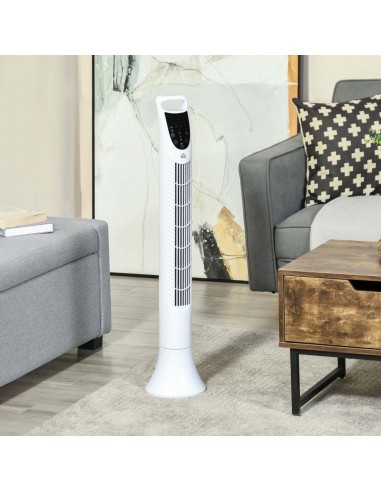 Homcom 36'' Oscillation Tower Fan with 3 Speed, 3 Mode, 7.5h Timer, LED Panel, Remote Controller, White