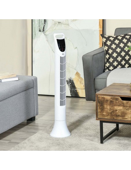 Homcom 36'' Oscillation Tower Fan with 3 Speed, 3 Mode, 7.5h Timer, LED Panel, Remote Controller, White - pic 16437 | FastDaddyshop