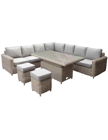 Hill Interiors Amalfi Outdoor Large Corner Set With Riser Table + 2 Stools 23914