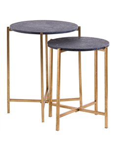Hill Interiors Set Of 2 Gold And Black Marble Tables 20802