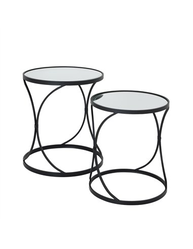 Hill Interiors Concaved Set Of Two Black Mirrored Side Tables 22487