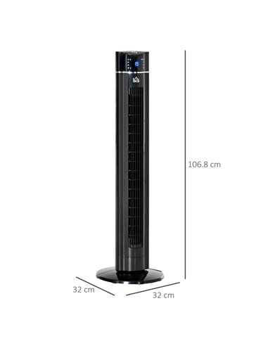 Homcom 42" Anion Tower Fan Cooling with 3 Speed, Timer, Oscillating, LED, Remote, Black