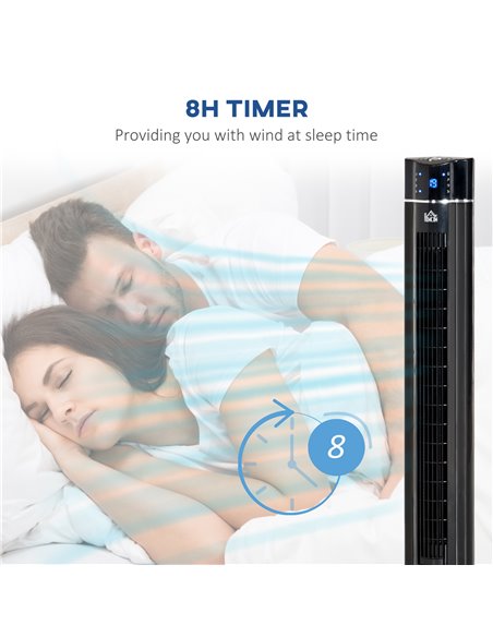 HOMCOM 42" Anion Tower Fan Cooling for Bedroom with 3 Speed, 8h Timer, Oscillating, LED Panel, Remote Controller, Black - pic 16455 | FastDaddyshop
