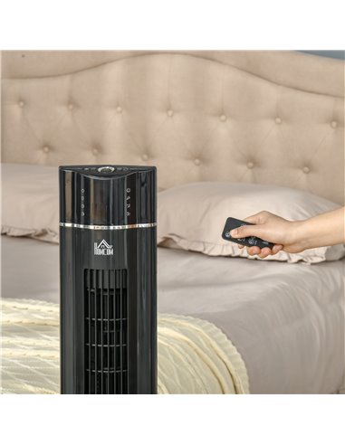 HOMCOM 42" Anion Tower Fan Cooling for Bedroom with 3 Speed, 8h Timer, Oscillating, LED Panel, Remote Controller, Black