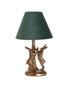 Hill Interiors Antique Gold Marching Hares Lamp With Green Velvet Shade 20695