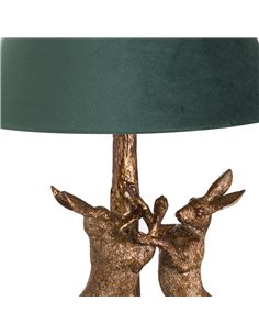 Hill Interiors Antique Gold Marching Hares Lamp With Green Velvet Shade 20695 2