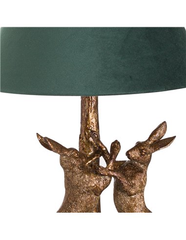 Hill Interiors Antique Gold Marching Hares Lamp With Green Velvet Shade 20695