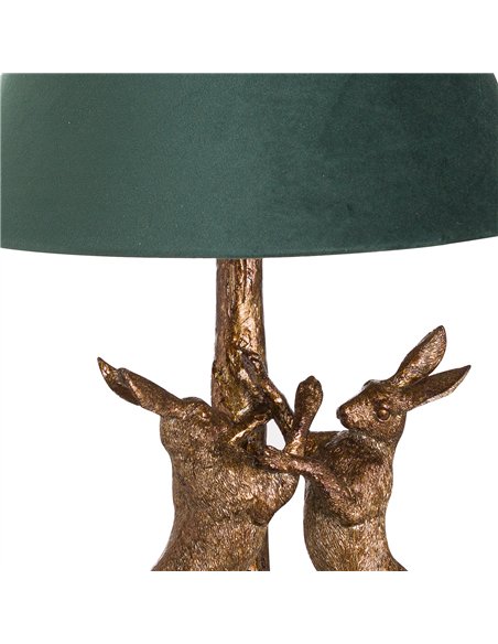 Hill Interiors Antique Gold Marching Hares Lamp With Green Velvet Shade 20695 - pic 164564 | FastDaddyshop