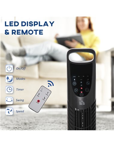 Homcom 36'' Freestanding Tower Fan with 3 Speed, 3 Mode, Timer, Oscillation, LED, Black