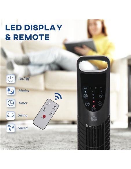Homcom 36'' Freestanding Tower Fan with 3 Speed, 3 Mode, Timer, Oscillation, LED, Black - pic 16460 | FastDaddyshop