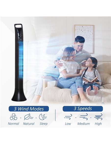 HOMCOM 36'' Freestanding Tower Fan, 3 Speed 3 Mode, 7.5h Timer, 70 Degree Oscillation, LED Panel, 5M Remote Controller, Black - pic 16461 | FastDaddyshop